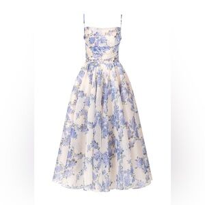 Milla Cream and Light Blue Floral Spaghetti-Strap Dress
